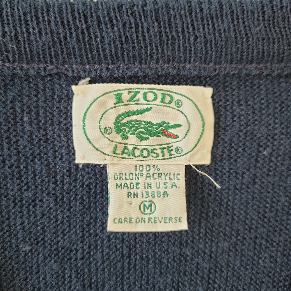 Vintage Izod Lacoste Sweater Men's Medium Navy Blue V Neck Grandpa Made in USA - Picture 3 of 6